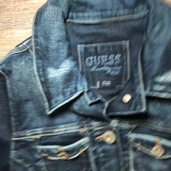 Vintage GUESS Y2K Dark Blue Denim Jacket with Gold Buttons Size XS Women’s - Picture 4 of 7